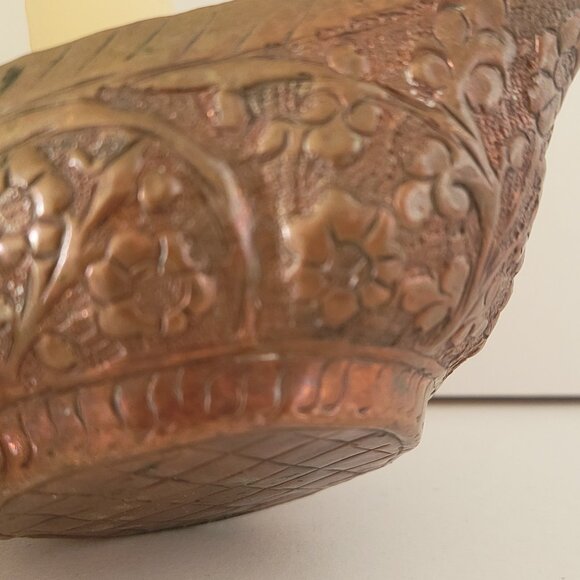 Ornate vintage antique copper candle holder - flowers and snake motif - Picture 2 of 3